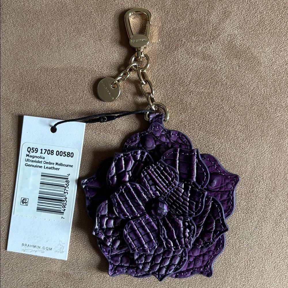Brahmin Magnolia Ultraviolet Ombre Melbourne Leather Tassel Bag Charm Fob NWT